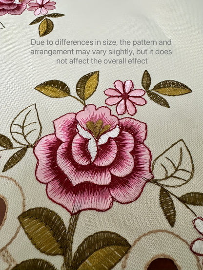 Handmade Floral Embroidered Tablecloth – Elegant White Cotton with Lace Trim