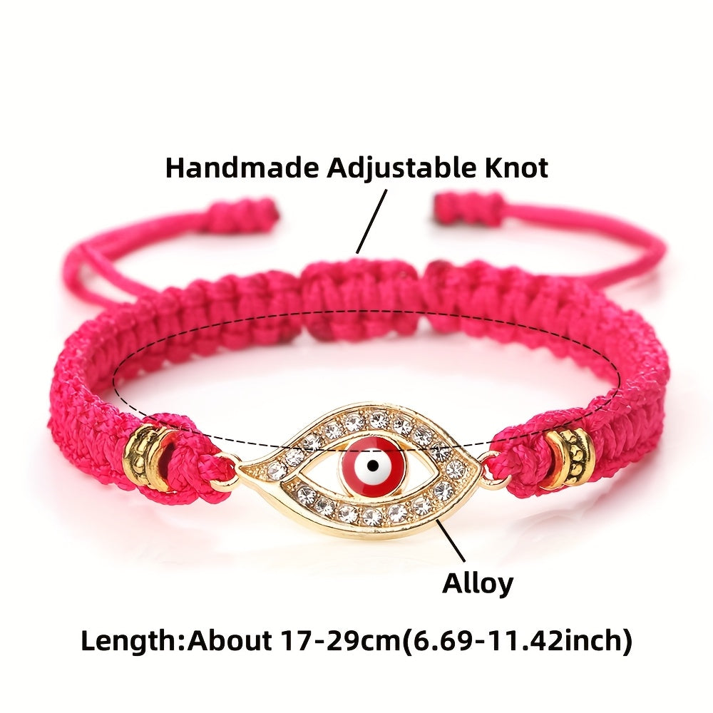 Adjustable Woven Evil Eye Bracelet – Multi-Color Nylon Thread with Alloy Charm, Protective Lucky Jewelry