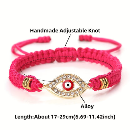 Adjustable Woven Evil Eye Bracelet – Multi-Color Nylon Thread with Alloy Charm, Protective Lucky Jewelry