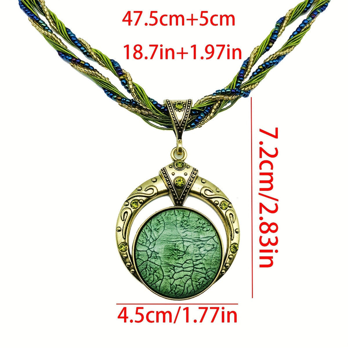 Boho Chic Round Pendant Necklace – Woven Beads & Gold Detail, Versatile for Any Occasion