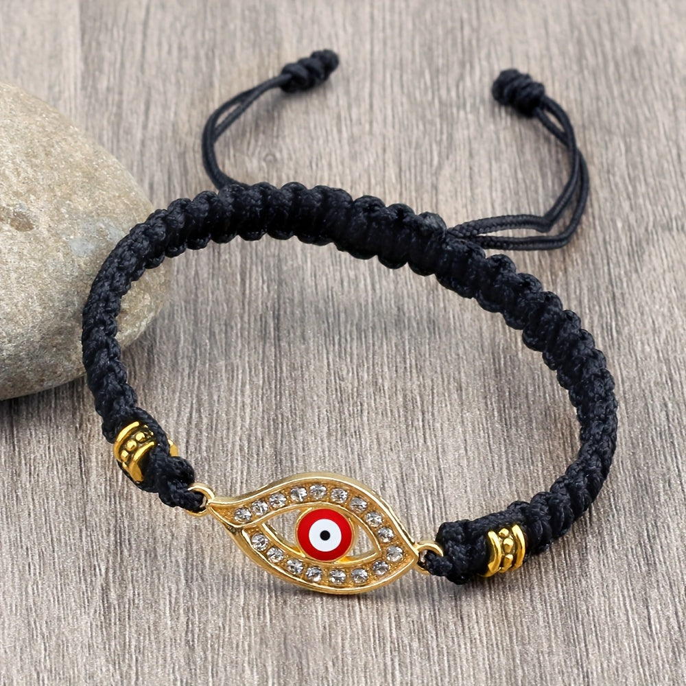 Adjustable Woven Evil Eye Bracelet – Multi-Color Nylon Thread with Alloy Charm, Protective Lucky Jewelry
