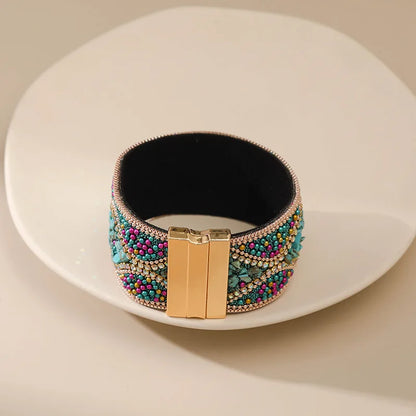 Handmade Indian Boho Bracelet – Rhinestone Cuff with Bohemian Charm