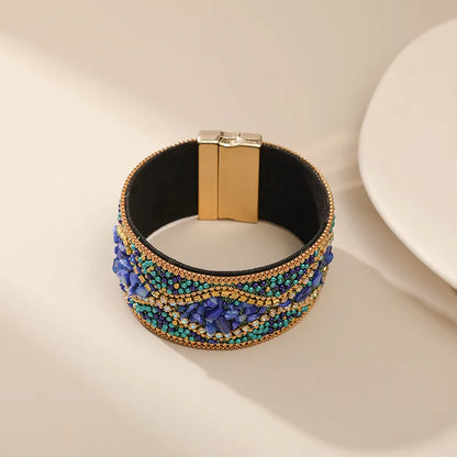 Handmade Indian Boho Bracelet – Rhinestone Cuff with Bohemian Charm