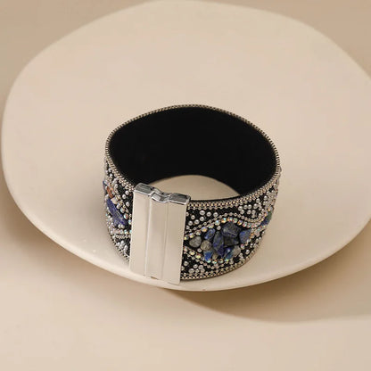 Handmade Indian Boho Bracelet – Rhinestone Cuff with Bohemian Charm
