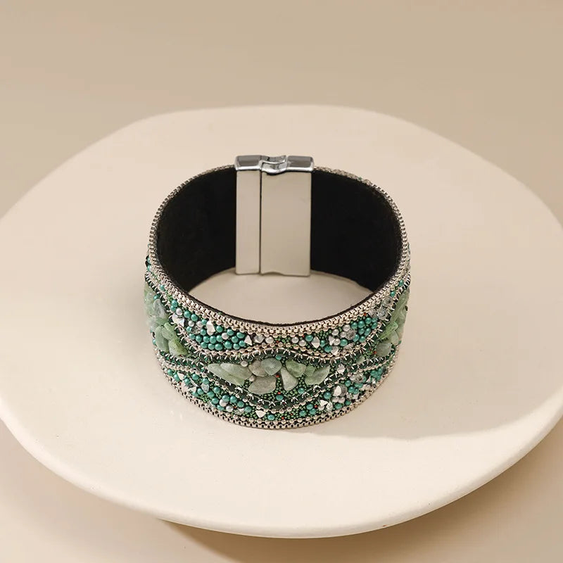 Handmade Indian Boho Bracelet – Rhinestone Cuff with Bohemian Charm