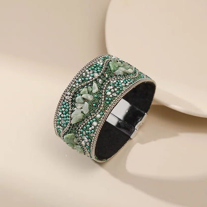 Handmade Indian Boho Bracelet – Rhinestone Cuff with Bohemian Charm