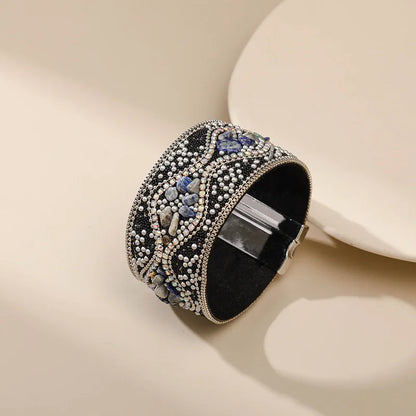 Handmade Indian Boho Bracelet – Rhinestone Cuff with Bohemian Charm