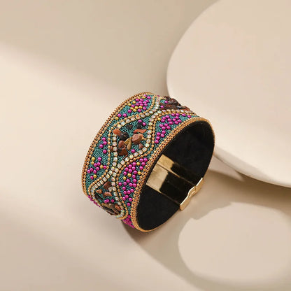 Handmade Indian Boho Bracelet – Rhinestone Cuff with Bohemian Charm
