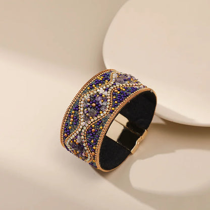 Handmade Indian Boho Bracelet – Rhinestone Cuff with Bohemian Charm