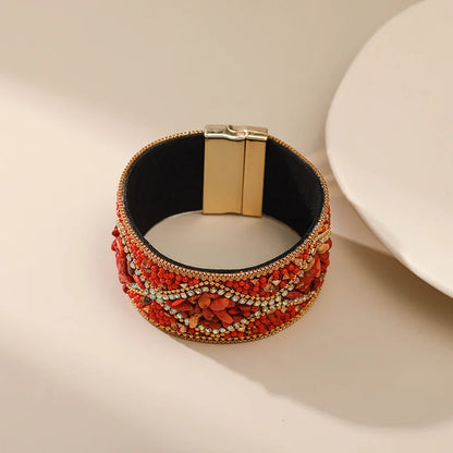 Handmade Indian Boho Bracelet – Rhinestone Cuff with Bohemian Charm