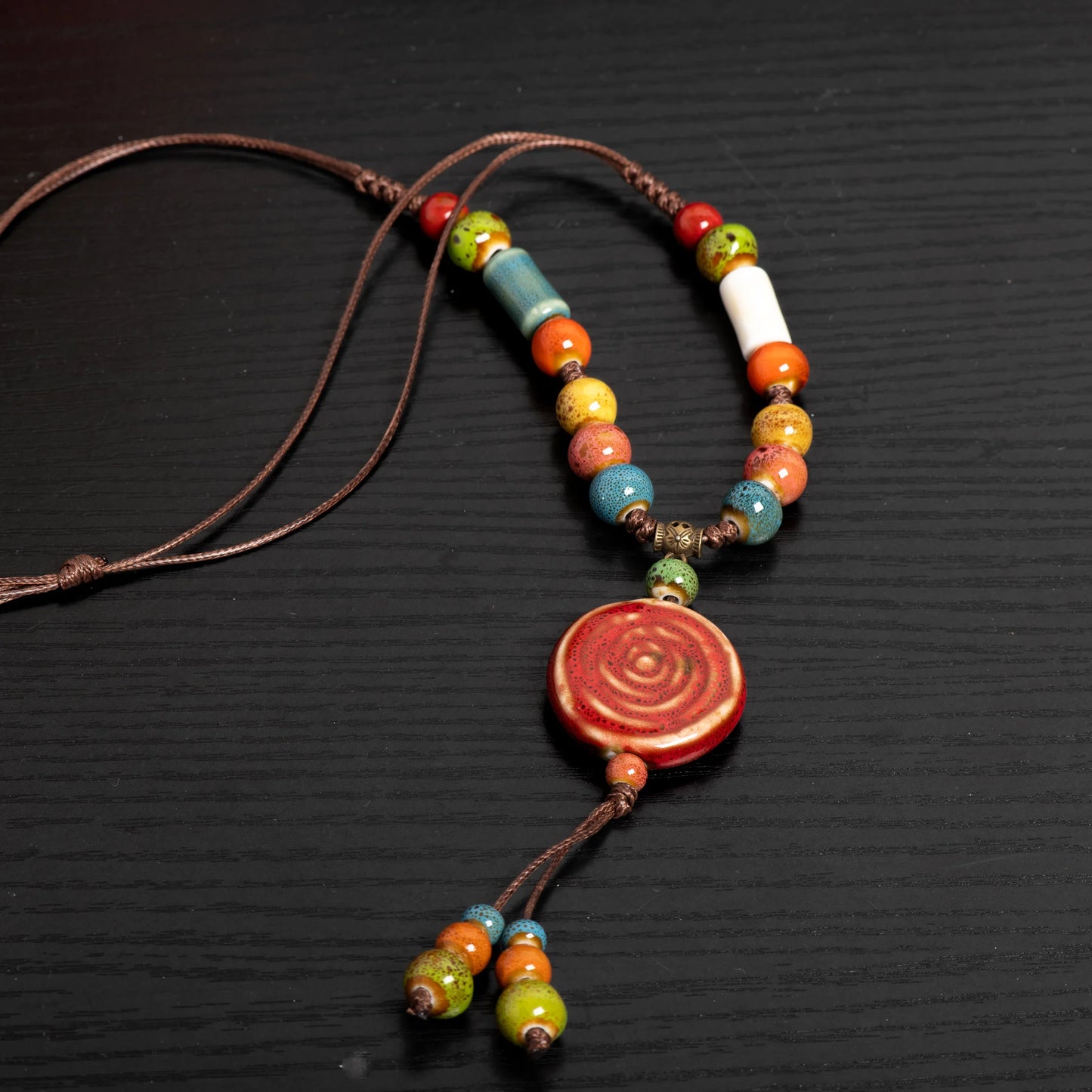 Bohemian Red Ceramic Necklace – Handmade Indian Artisan Jewelry