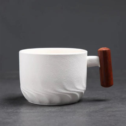 Handmade Vintage Coffee Cup with Wooden Handle