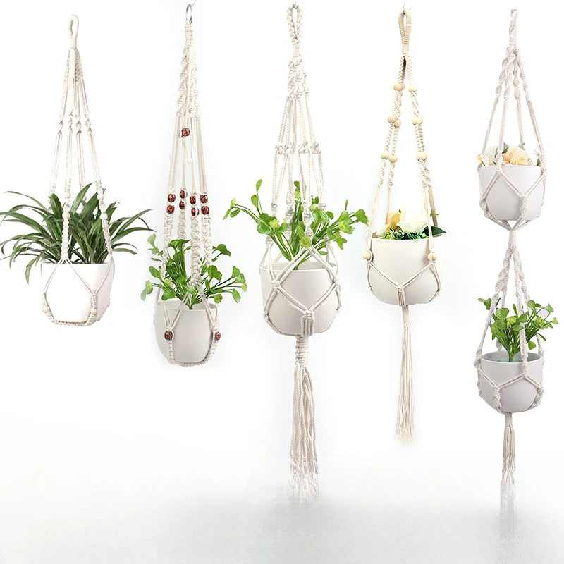 Handmade Boho Macrame Plant Hanger – Cotton Rope Basket for Indoor & Outdoor Décor