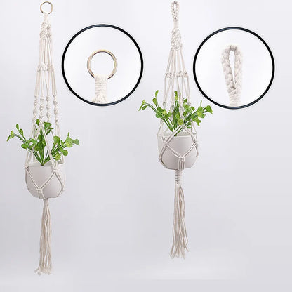 Handmade Boho Macrame Plant Hanger – Cotton Rope Basket for Indoor & Outdoor Décor