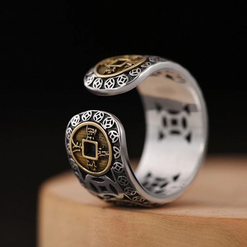 Vintage Thai Silver Ring – Handmade Five Emperors Coin Jewelry