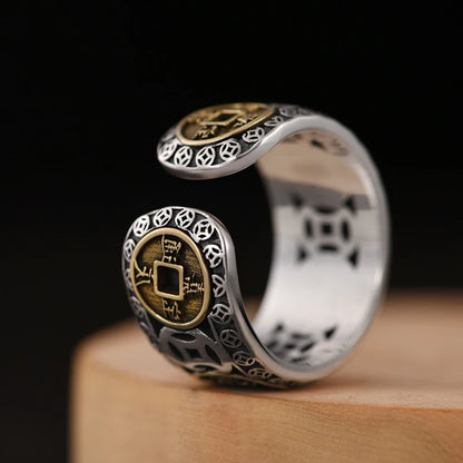 Vintage Thai Silver Ring – Handmade Five Emperors Coin Jewelry