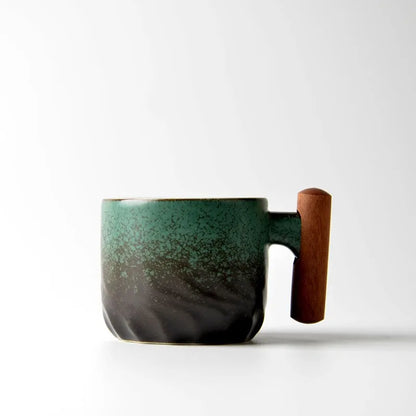 Handmade Vintage Coffee Cup with Wooden Handle