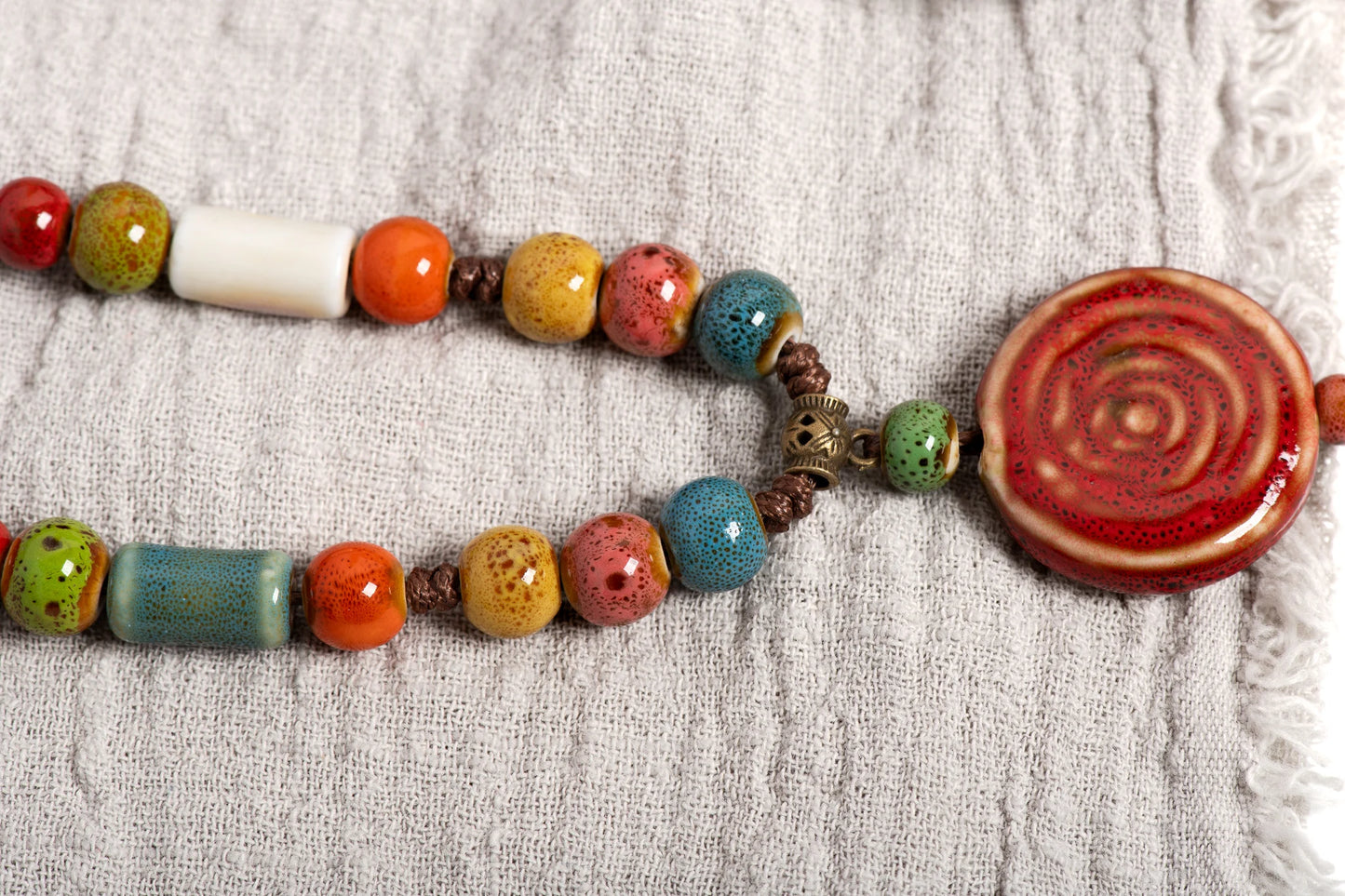 Bohemian Red Ceramic Necklace – Handmade Indian Artisan Jewelry