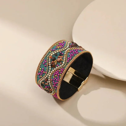 Handmade Indian Boho Bracelet – Rhinestone Cuff with Bohemian Charm