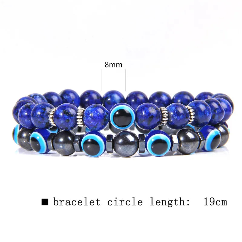 Handmade Evil Eye & Lava Stone Bracelet Set – Unisex Protection Jewelry