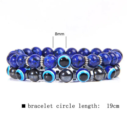 Handmade Evil Eye & Lava Stone Bracelet Set – Unisex Protection Jewelry