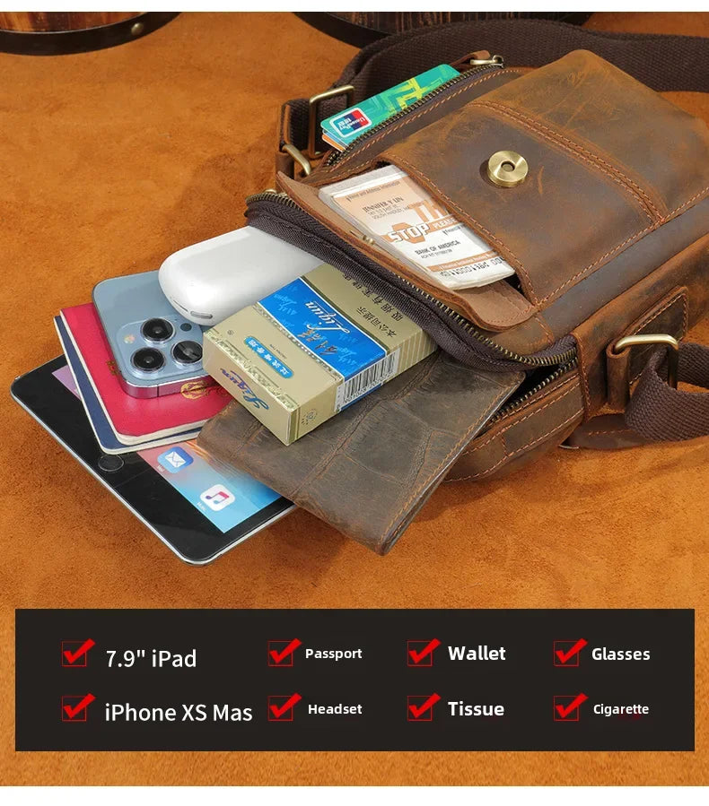 Genuine Leather Men’s Shoulder Bag – Handmade Everyday Crossbody Style