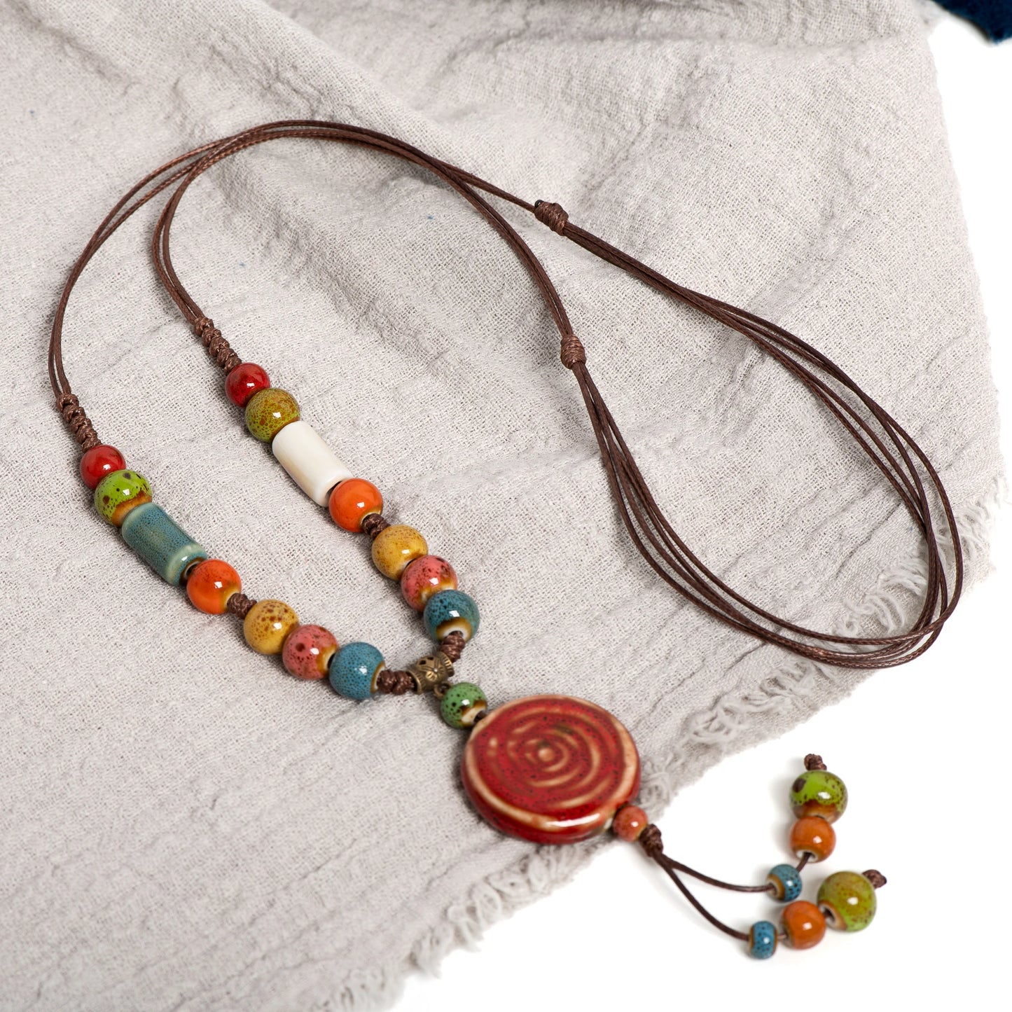 Bohemian Red Ceramic Necklace – Handmade Indian Artisan Jewelry