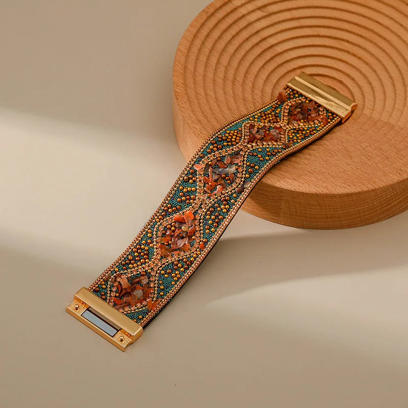 Handmade Indian Boho Bracelet – Rhinestone Cuff with Bohemian Charm