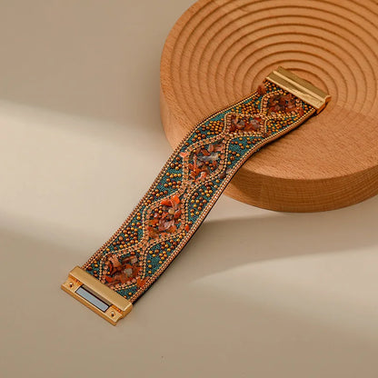 Handmade Indian Boho Bracelet – Rhinestone Cuff with Bohemian Charm