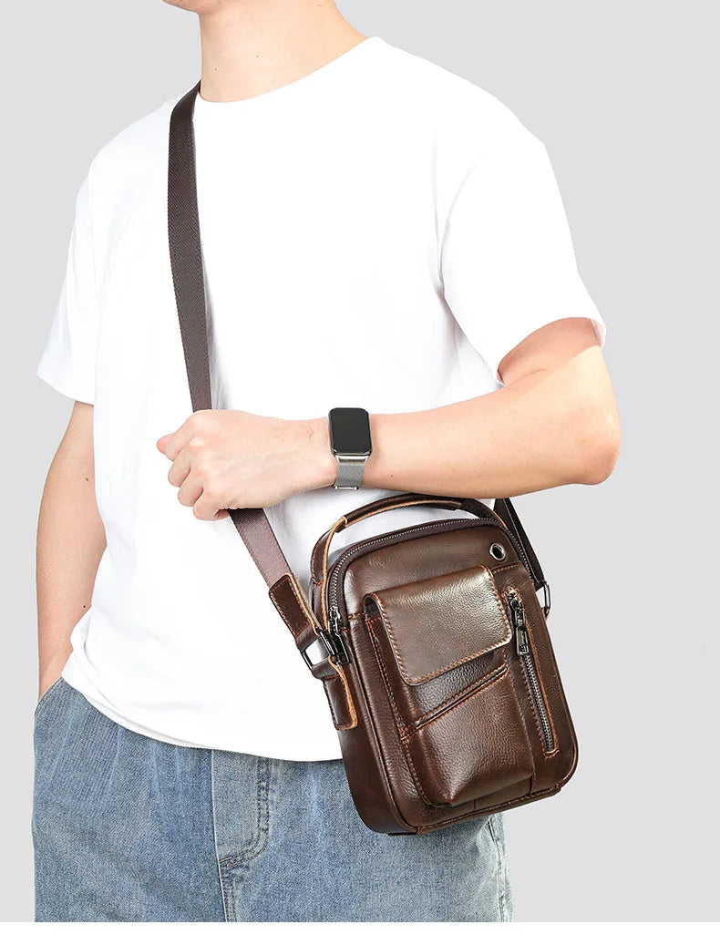 Genuine Leather Men’s Shoulder Bag – Handmade Everyday Crossbody Style