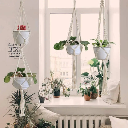 Handmade Boho Macrame Plant Hanger – Cotton Rope Basket for Indoor & Outdoor Décor