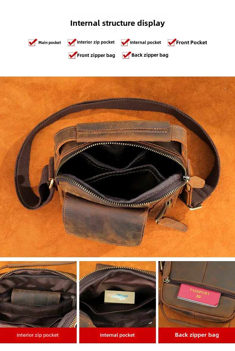 Genuine Leather Men’s Shoulder Bag – Handmade Everyday Crossbody Style