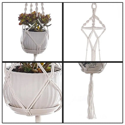 Handmade Boho Macrame Plant Hanger – Woven Rope Basket for Balcony & Garden Décor (Pot Not Included)