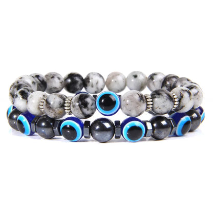 Handmade Evil Eye & Lava Stone Bracelet Set – Unisex Protection Jewelry
