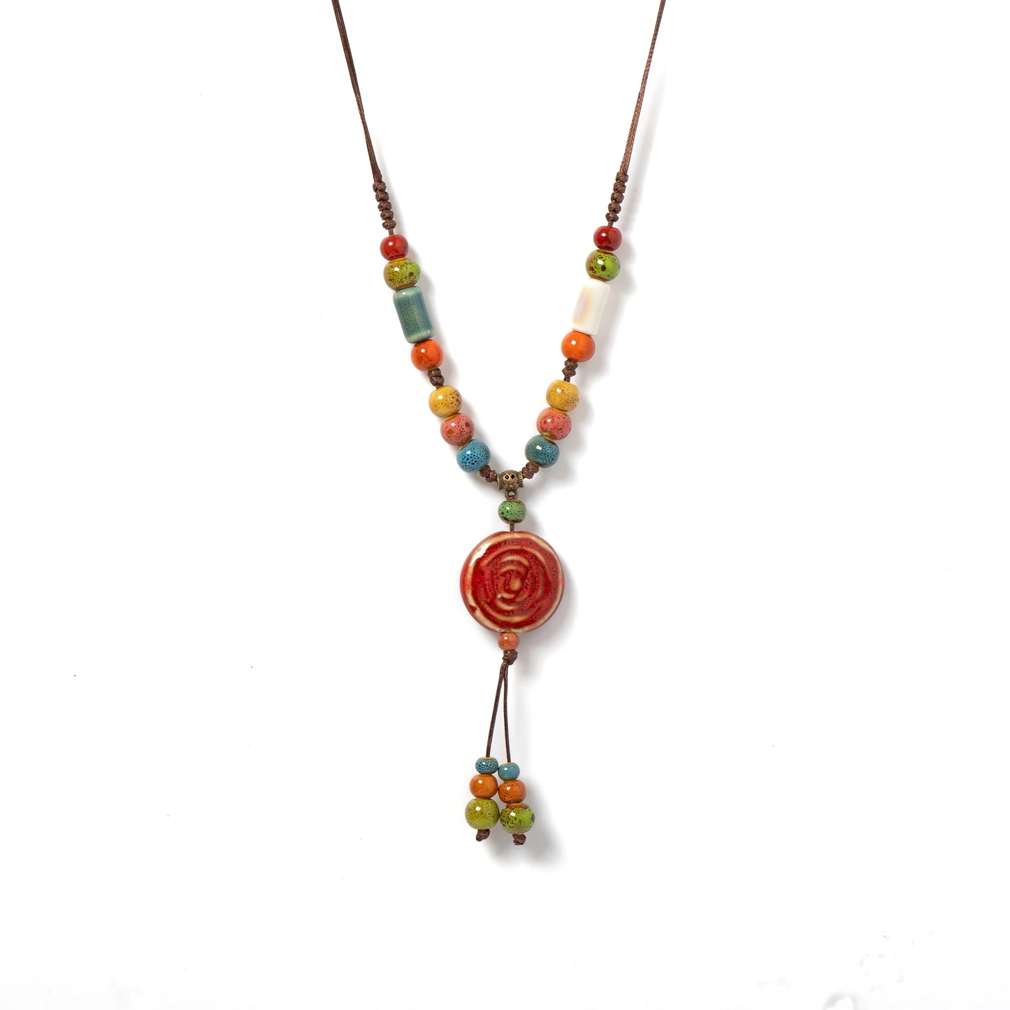 Bohemian Red Ceramic Necklace – Handmade Indian Artisan Jewelry
