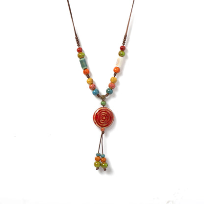 Bohemian Red Ceramic Necklace – Handmade Indian Artisan Jewelry
