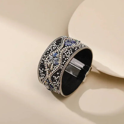 Handmade Indian Boho Bracelet – Rhinestone Cuff with Bohemian Charm