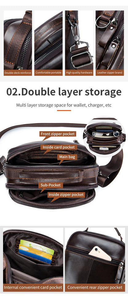 Trendy Men’s Leather Crossbody Bag – Retro Style in Premium Cowhide for Everyday Use