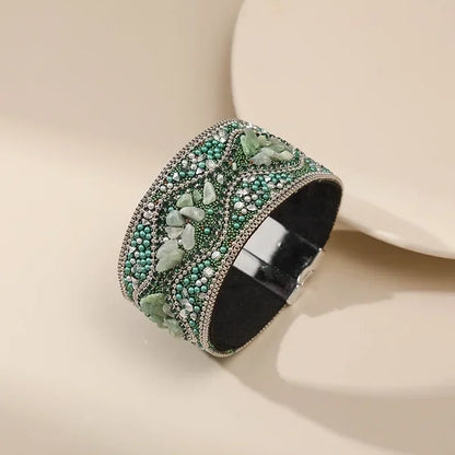 Handmade Indian Boho Bracelet – Rhinestone Cuff with Bohemian Charm