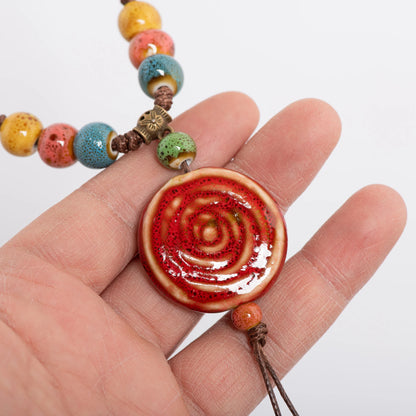 Bohemian Red Ceramic Necklace – Handmade Indian Artisan Jewelry