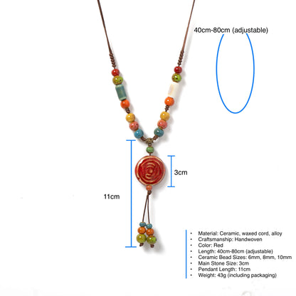 Bohemian Red Ceramic Necklace – Handmade Indian Artisan Jewelry