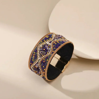 Handmade Indian Boho Bracelet – Rhinestone Cuff with Bohemian Charm