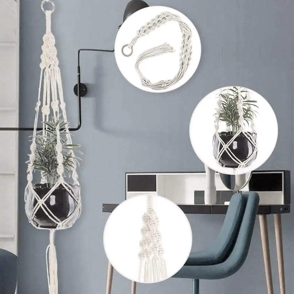 Handmade Boho Macrame Plant Hanger – Woven Rope Basket for Balcony & Garden Décor (Pot Not Included)