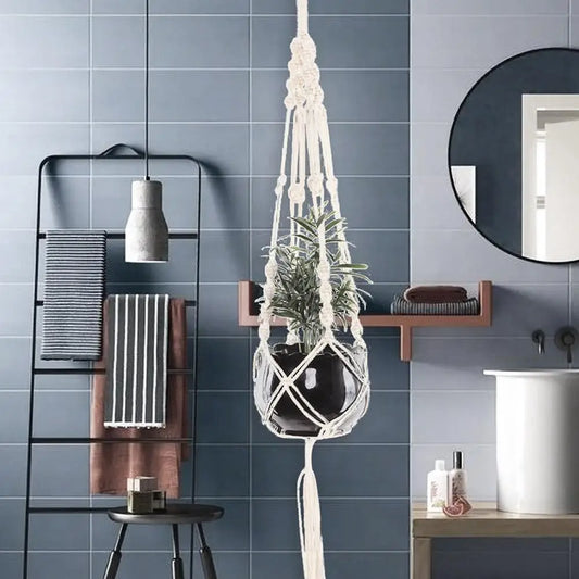 Handmade Boho Macrame Plant Hanger – Woven Rope Basket for Balcony & Garden Décor (Pot Not Included)