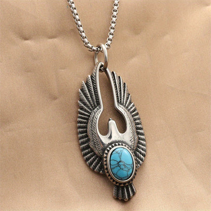 Retro Men’s Turquoise Necklace – Stylish Titanium Pendant