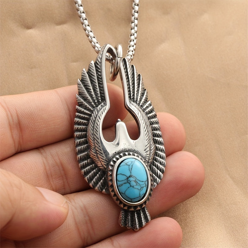 Retro Men’s Turquoise Necklace – Stylish Titanium Pendant
