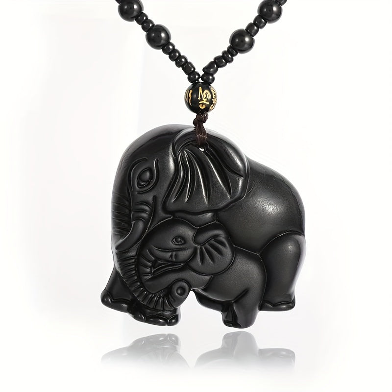 African Totem Elephant Necklace – Hand-Carved Pendant
