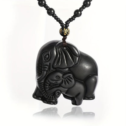African Totem Elephant Necklace – Hand-Carved Pendant