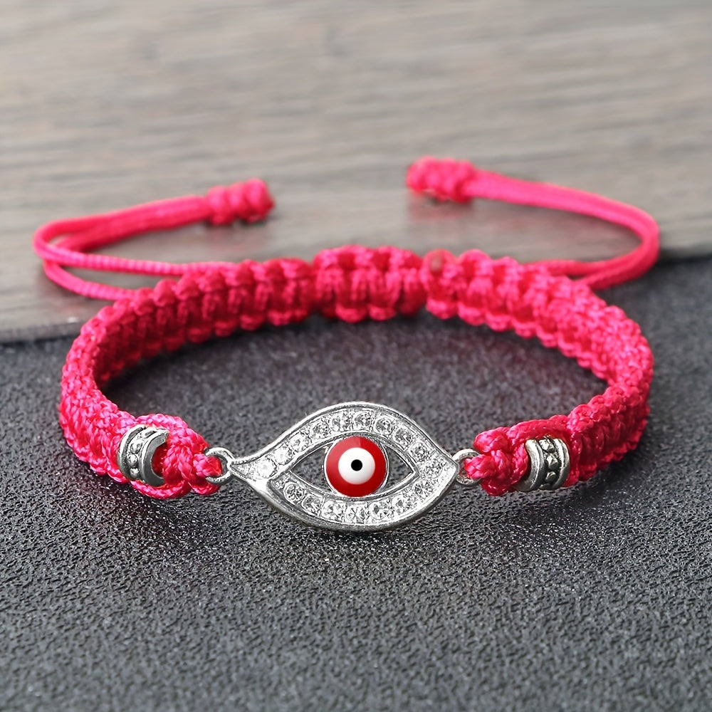 Adjustable Woven Evil Eye Bracelet – Multi-Color Nylon Thread with Alloy Charm, Protective Lucky Jewelry