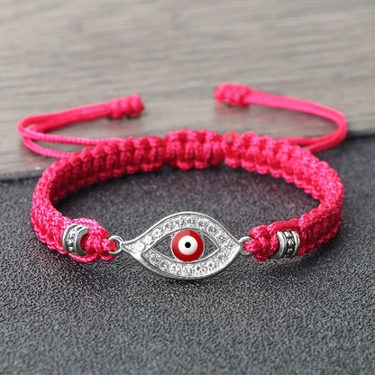 Adjustable Woven Evil Eye Bracelet – Multi-Color Nylon Thread with Alloy Charm, Protective Lucky Jewelry